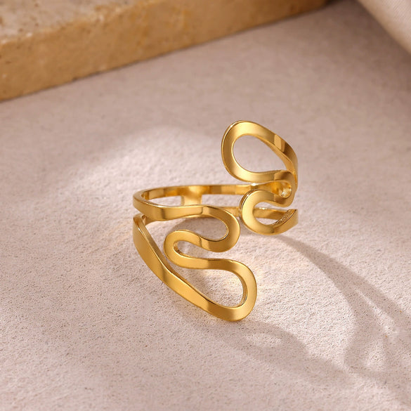 Wholesale Gold Plated Stainless Steel Geometric Line Ring For Women