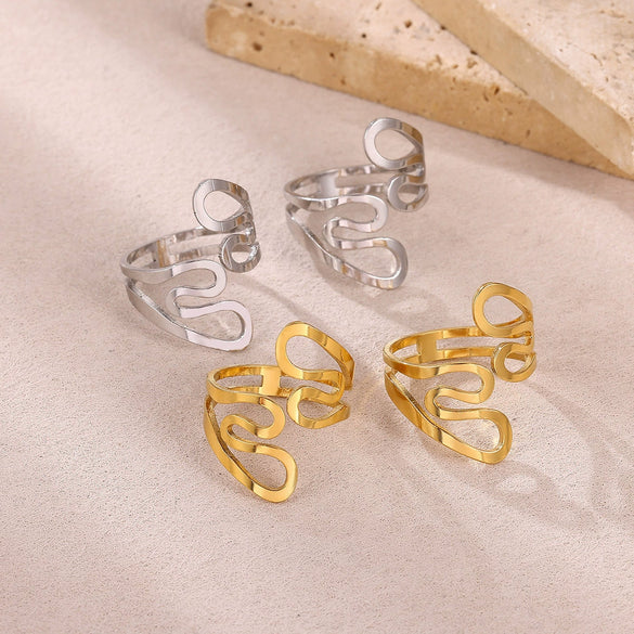 Wholesale Gold Plated Stainless Steel Geometric Line Ring For Women