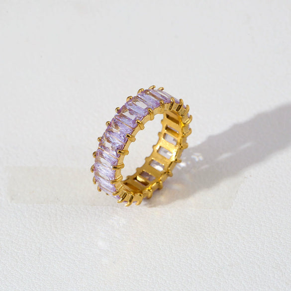 Wholesale Gold Plated Stainless Steel Geometric Shape Zircon Inlaid Ring For Women