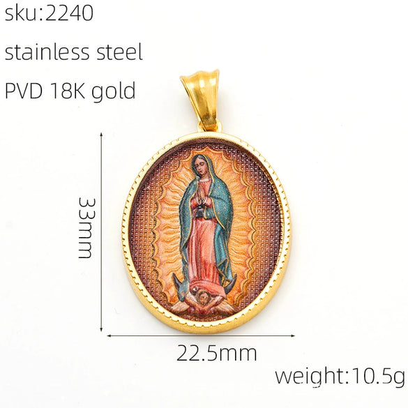 Wholesale Gold Plated Stainless Steel Ins Style Virgin Religious Portrait Person Shape Pendant Jewelry