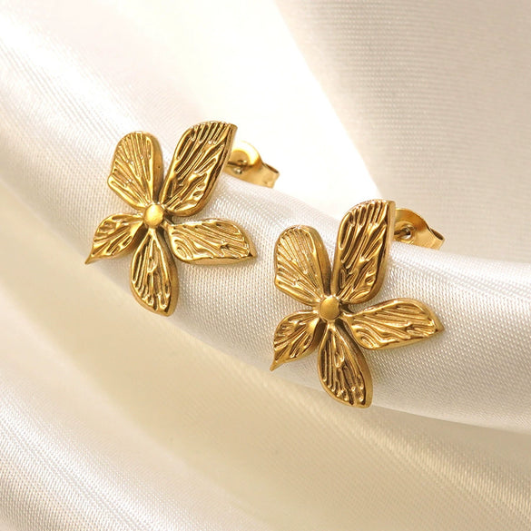 Wholesale Gold Plated Stainless Steel Irregular Geometric Flower Earrings And Necklace For Women