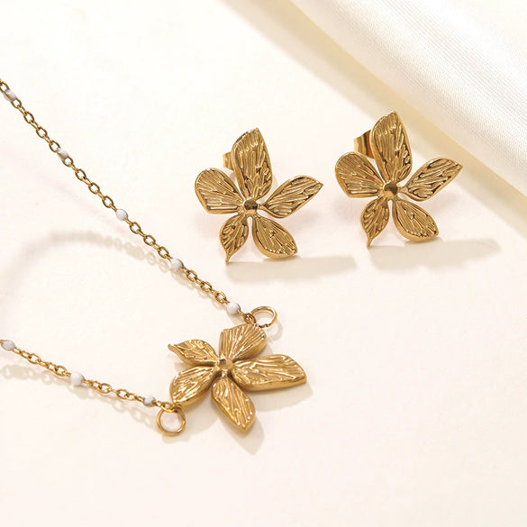 Wholesale Gold Plated Stainless Steel Irregular Geometric Flower Earrings And Necklace For Women