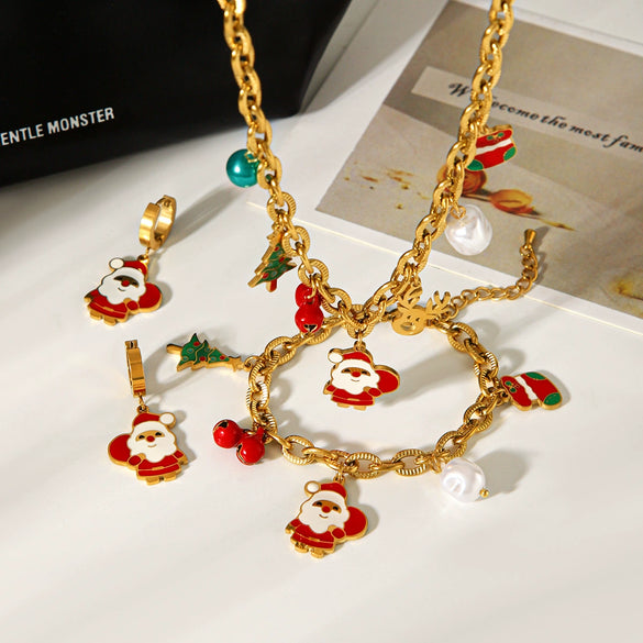 Wholesale Gold Plated Stainless Steel Jewelry For Women With Cartoon Geometric Animal Zodiac Patterns And Oil Drop Christmas Tree Bell Elk Shapes Oshaped Chain