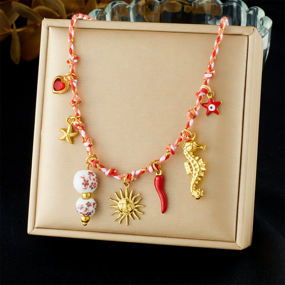 Wholesale Gold Plated Stainless Steel Marine Life And Heart Shape Star Pendant Necklace For Women