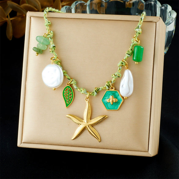 Wholesale Gold Plated Stainless Steel Marine Life And Heart Shape Star Pendant Necklace For Women