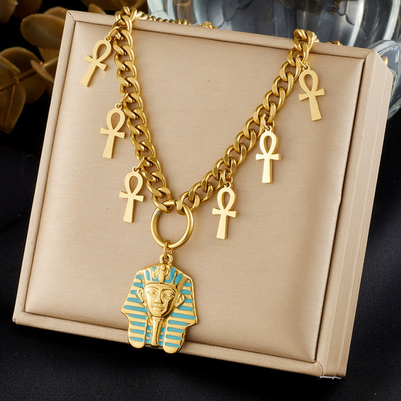 Wholesale Gold Plated Stainless Steel Medieval Style Cross Pendant Necklace For Women