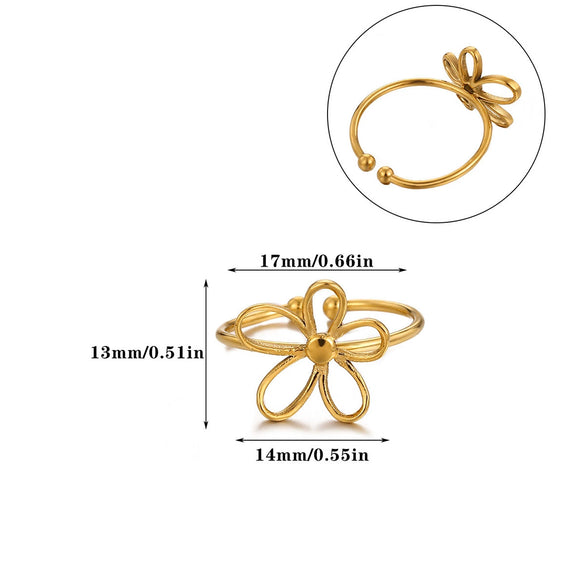 Wholesale Gold Plated Stainless Steel Mini Flower And Butterfly Ring Jewelry For Women