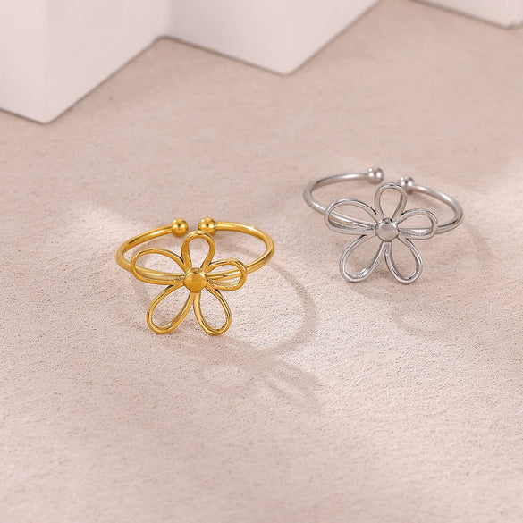 Wholesale Gold Plated Stainless Steel Mini Flower And Butterfly Ring Jewelry For Women