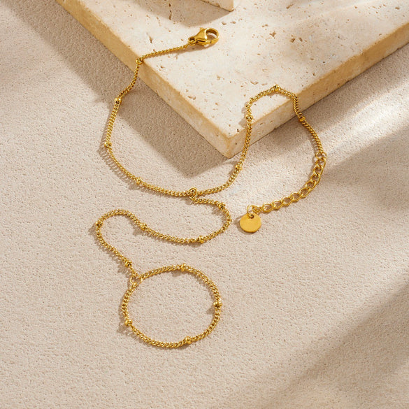 Wholesale Gold Plated Stainless Steel Women's Hand Chain Ring Bracelet Jewelry