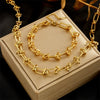 Wholesale Gold Plated Titanium Steel Bracelet And Necklace Set With Heavy Metal Hip Hop Punk Style And Regular Chain Electroplated