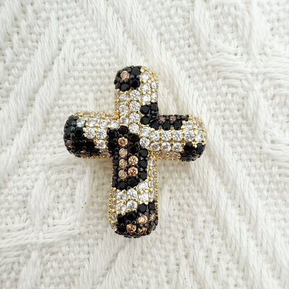Wholesale Gold Plated Zircon Encrusted Chubby Cross Pendant Diy Jewelry Accessories Made Of Copper