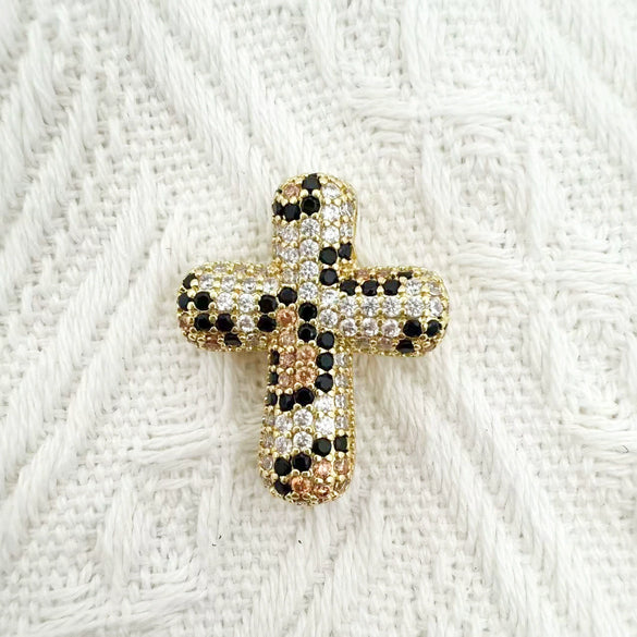 Wholesale Gold Plated Zircon Encrusted Chubby Cross Pendant Diy Jewelry Accessories Made Of Copper