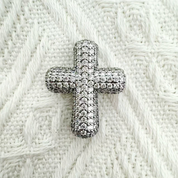 Wholesale Gold Plated Zircon Encrusted Chubby Cross Pendant Diy Jewelry Accessories Made Of Copper