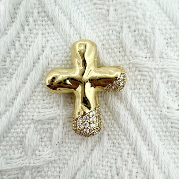 Wholesale Gold Plated Zircon Encrusted Chubby Cross Pendant Diy Jewelry Accessories Made Of Copper