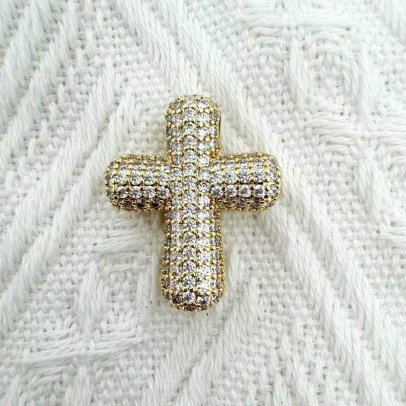 Wholesale Gold Plated Zircon Encrusted Chubby Cross Pendant Diy Jewelry Accessories Made Of Copper