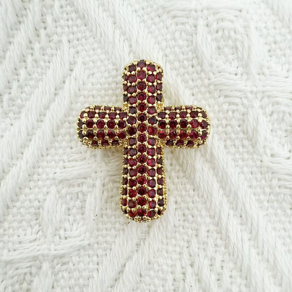 Wholesale Gold Plated Zircon Encrusted Chubby Cross Pendant Diy Jewelry Accessories Made Of Copper