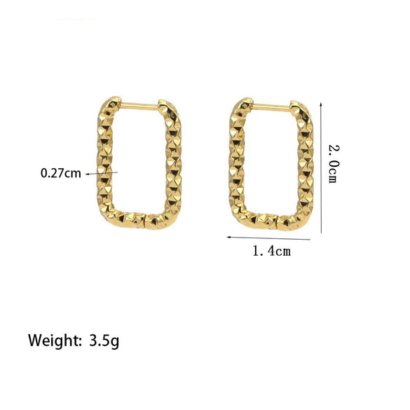Wholesale Gold Square Asymmetrical Geometric Pattern Electroplated Titanium Steel Earrings For Women