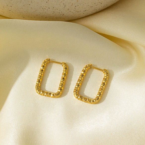 Wholesale Gold Square Asymmetrical Geometric Pattern Electroplated Titanium Steel Earrings For Women