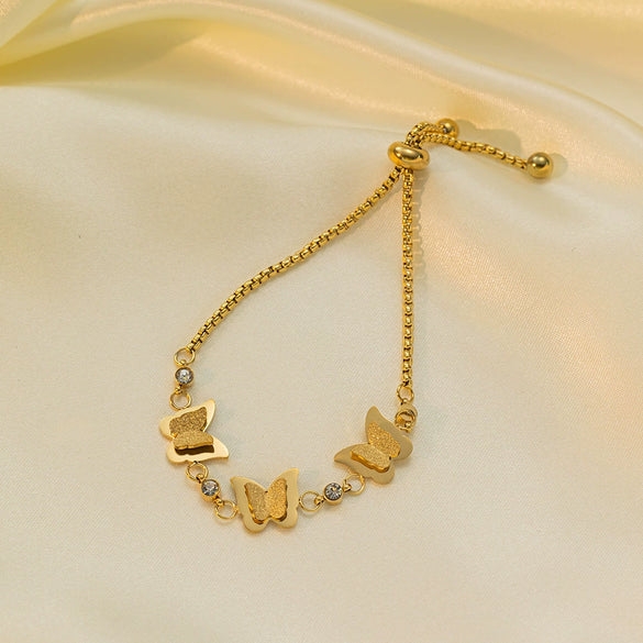 Wholesale Golden Titanium Steel Electroplated Butterfly Chain Bracelet For Women