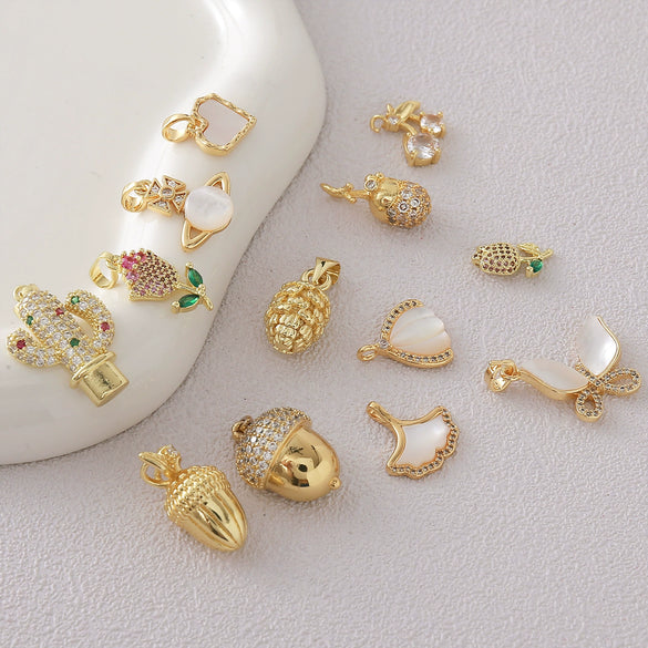 Wholesale Goldplated Copper Cactus Flower And Nut Cross Pendant Necklace Bracelet Diy Jewelry Accessories