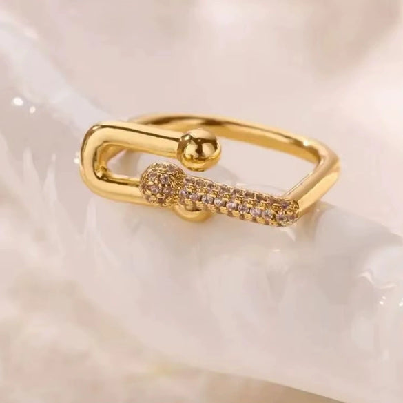 Wholesale Goldplated Copper Geometric Beltshaped Open Rings For Women With Electroplating Design