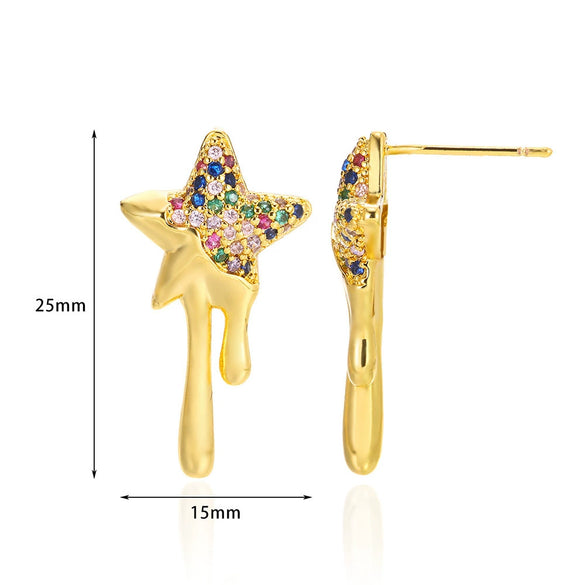 Wholesale Goldplated Copper Heart Drop Design Earrings With Geometric And Star Patterns