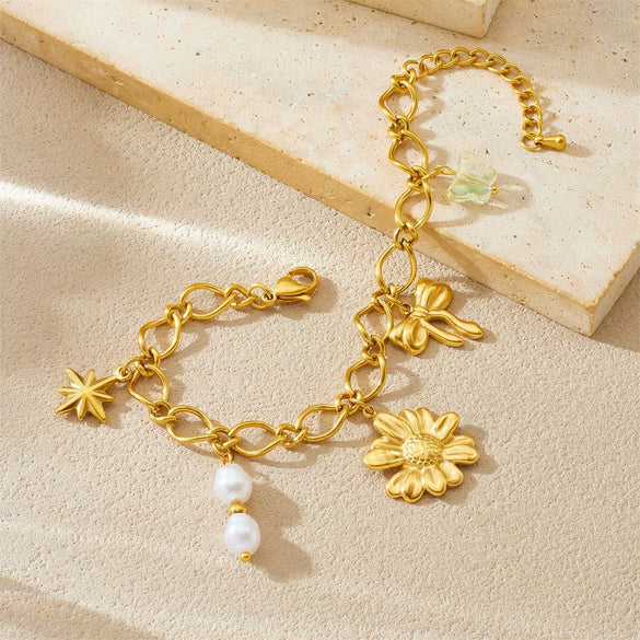 Wholesale Goldplated Flowers Pattern Stainless Steel Bracelet For Women