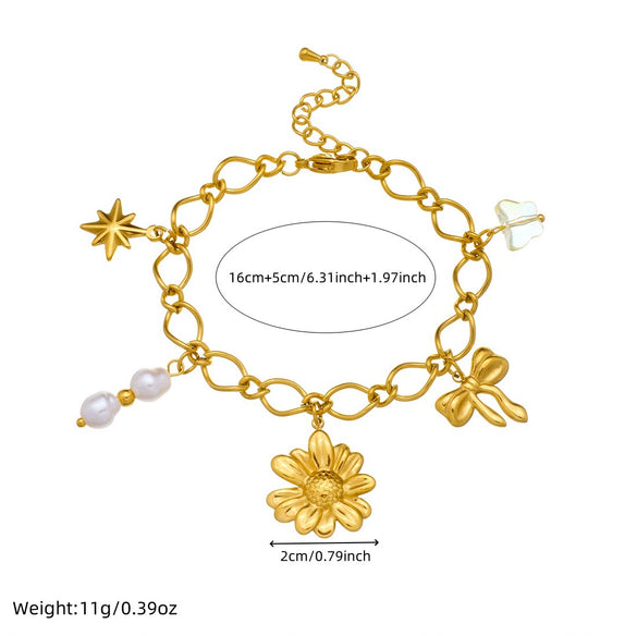 Wholesale Goldplated Flowers Pattern Stainless Steel Bracelet For Women