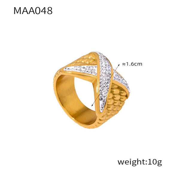 Wholesale Goldplated Geometric Titanium Steel Ring With Diamondembedded Design For Women