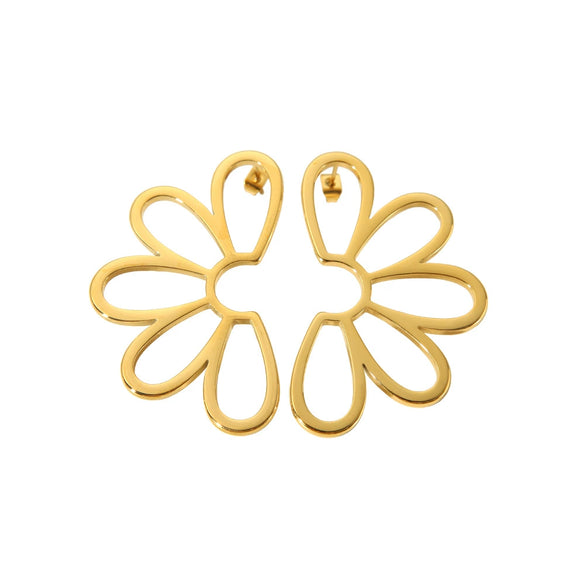 Wholesale Goldplated Polished Stainless Steel Hollow Symmetrical Flower Earrings For Women
