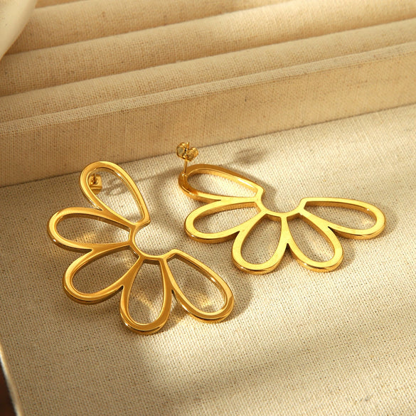 Wholesale Goldplated Polished Stainless Steel Hollow Symmetrical Flower Earrings For Women