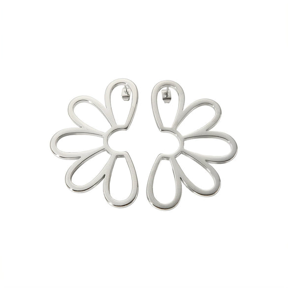 Wholesale Goldplated Polished Stainless Steel Hollow Symmetrical Flower Earrings For Women