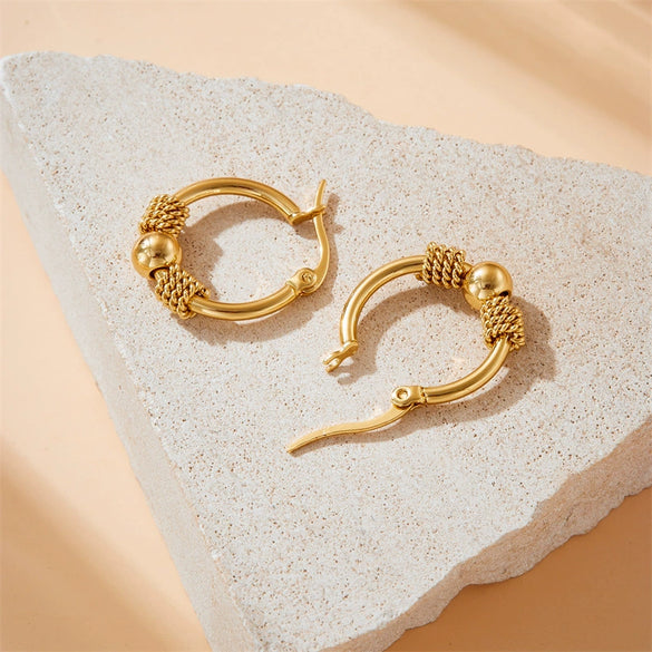 Wholesale Goldplated Round Geometric Beaded Earrings In Stainless Steel With Electroplating For Women