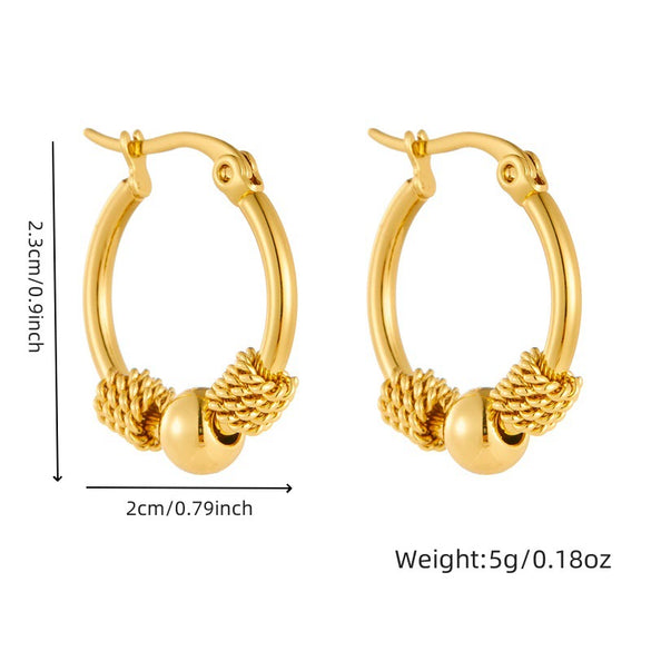 Wholesale Goldplated Round Geometric Beaded Earrings In Stainless Steel With Electroplating For Women
