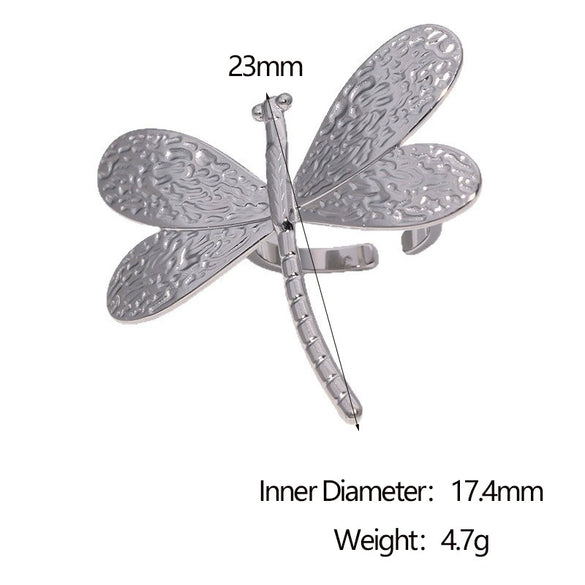 Wholesale Goldplated Stainless Steel Dragonfly Open Ring Jewelry For Women Simple Animal Style