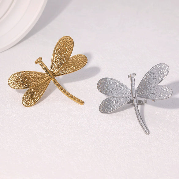 Wholesale Goldplated Stainless Steel Dragonfly Open Ring Jewelry For Women Simple Animal Style