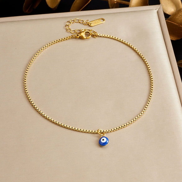 Wholesale Goldplated Stainless Steel Evil Eye Pendant Anklet For Women