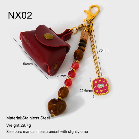 Wholesale Goldplated Stainless Steel Heart Water Drop Bell Pattern Earphone Case Bag Pendant Keychain For Women