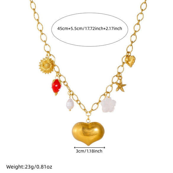 Wholesale Goldplated Stainless Steel Heartshaped Pendant Necklace For Women With Cross Round Chain In Chic Style