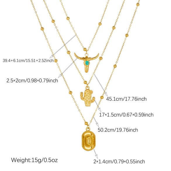 Wholesale Goldplated Stainless Steel Multilayered Cactus Pendant Necklace For Women In Medieval Style With Bead Chain