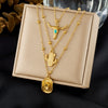 Wholesale Goldplated Stainless Steel Multilayered Cactus Pendant Necklace For Women In Medieval Style With Bead Chain