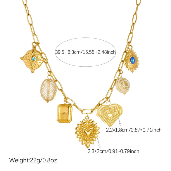Wholesale Goldplated Stainless Steel Palace Style Heartshaped Pendant Necklace With Cross Round Chain For Women