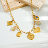 Wholesale Goldplated Stainless Steel Palace Style Heartshaped Pendant Necklace With Cross Round Chain For Women
