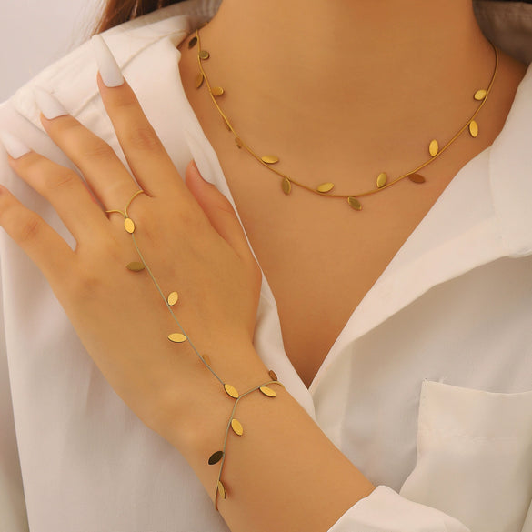Wholesale Goldplated Stainless Steel Plants And Flowers Leaf Necklace And Bracelet Set Women's Accessories