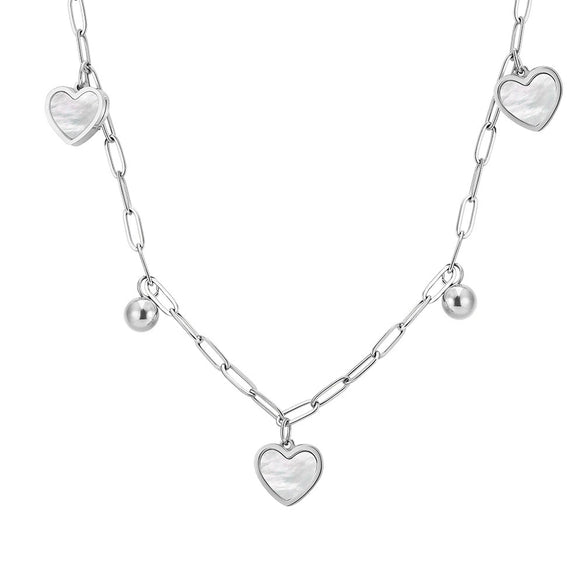 Wholesale Goldplated Stainless Steel White Shell Geometric Heart Bead Pendant Calendering Chain Necklace For Women
