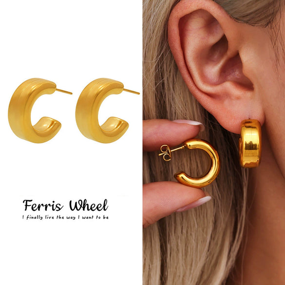 Wholesale Goldplated Titanium Steel Geometric Hollow 3D Exaggerated Ferris Wheel Unisex Earrings