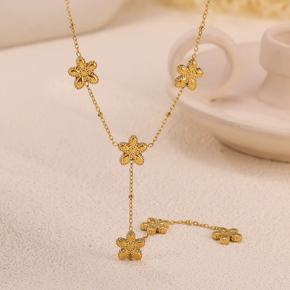 Wholesale Goldplated Titanium Steel Heart Geometric Bead Chain Necklace For Women With Palace And Floral Style