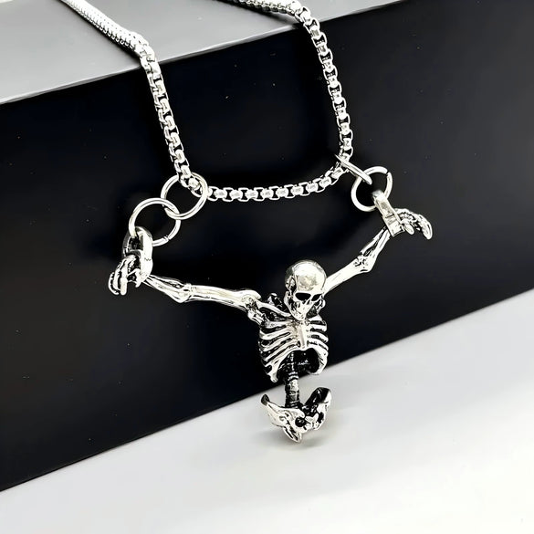 Wholesale Gothic Diablo Skull Pendant Necklace In Alloy With Electroplating Punk Hip Hop Dressed Skeleton Geometric Pattern And Regular Chain For Unisex