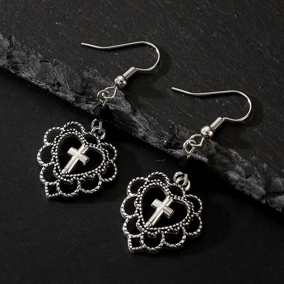 Wholesale Gothic Love Hollow Cross Earrings For Women Alloy Geometric Dark Style