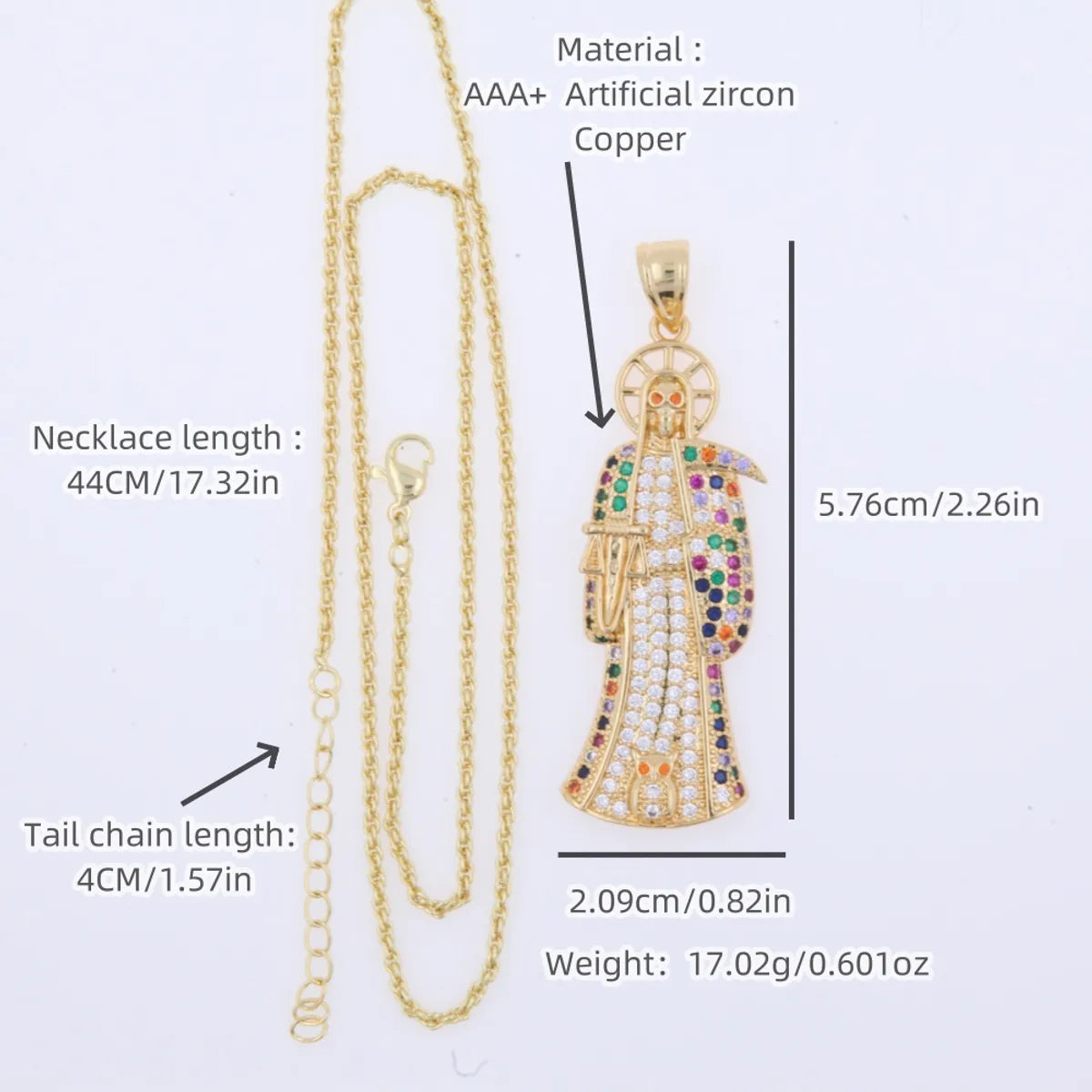 Wholesale Gothic Punk Shiny Death Copper Plating Inlay 18K Gold Plated Zircon Pendant Necklace